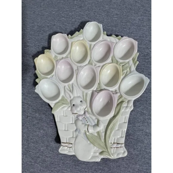 Lenox Easter Tulip Egg Platter Pastel Bunny Basket Deviled Egg Plate New Boxed - Picture 2 of 11